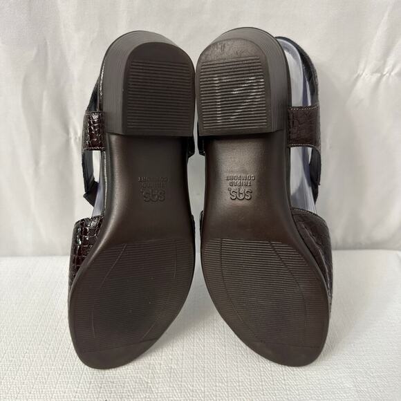 SAS Suntimer Sandals Womens Size 10 M Brown Croc Block Heel Ankle Strap - Picture 10 of 10